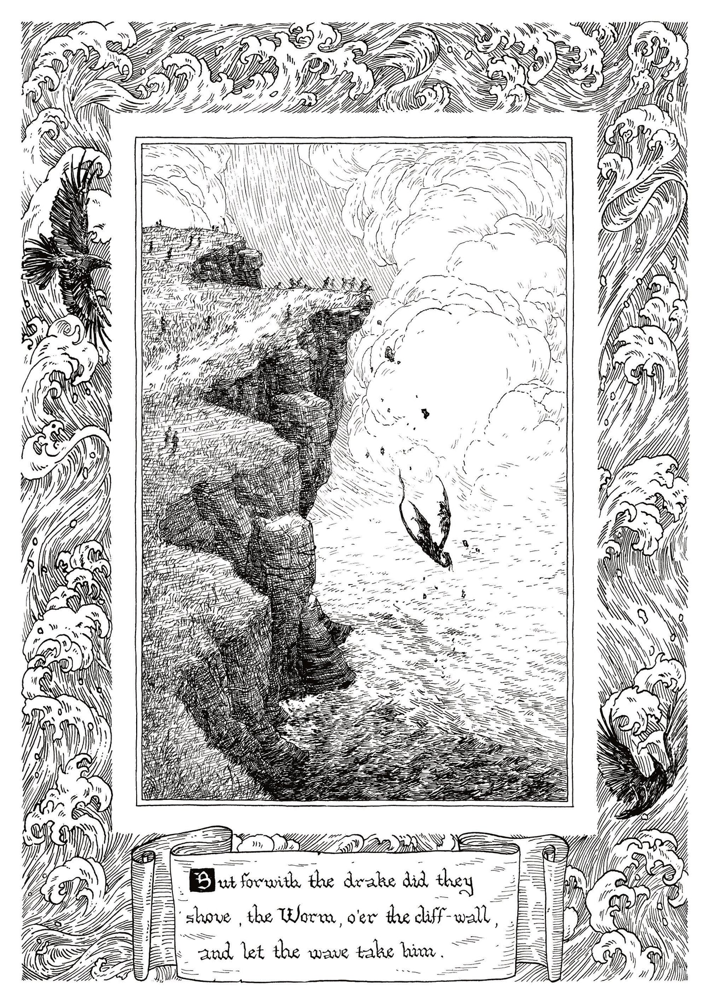 Beowulf Print - The Worm, O'er the Cliff Wall