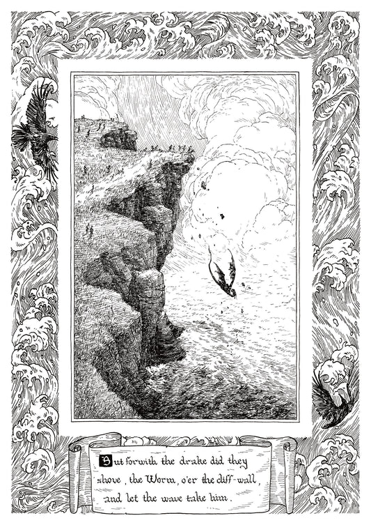 Beowulf Print - The Worm, O'er the Cliff Wall